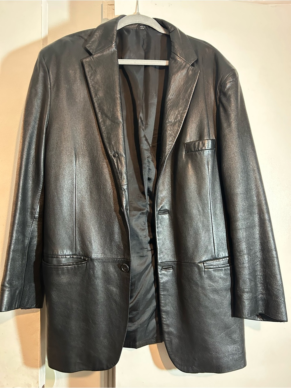 Alfani Black Leather Blazer with Satin Lining